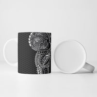 Hawaiian Traditional Tattoos Ceramic Mug Kakau Tribal Tropical Plant Motif Black Color