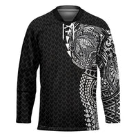 Hawaiian Traditional Tattoos Hockey Jersey Kakau Tribal Tropical Plant Motif Black Color LT03 Unisex Black - Polynesian Pride