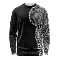 Hawaiian Traditional Tattoos Long Sleeve Shirt Kakau Tribal Tropical Plant Motif Black Color LT03 Unisex Black - Polynesian Pride