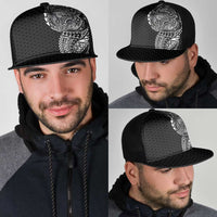 Hawaiian Traditional Tattoos Mesh Trucker Cap Kakau Tribal Tropical Plants Motif Black Color