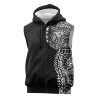 Hawaiian Traditional Tattoos Sleeveless Zip Hoodie Kakau Tribal Tropical Plant Motif Black Color LT03 Black - Polynesian Pride