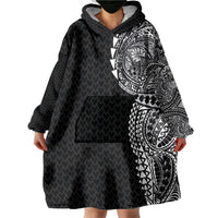 Hawaiian Traditional Tattoos Wearable Blanket Hoodie Kakau Tribal Tropical Plant Motif Black Color LT03 - Polynesian Pride