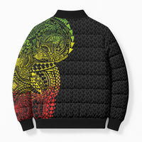 Hawaiian Traditional Tattoos Bomber Puffer Jacket Kakau Tribal Tropical Plant Motif Kanaka Maoli Flag Color Inspired LT03 - Polynesian Pride