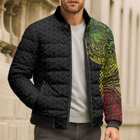 Hawaiian Traditional Tattoos Bomber Puffer Jacket Kakau Tribal Tropical Plant Motif Kanaka Maoli Flag Color Inspired LT03 - Polynesian Pride