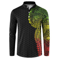 Hawaiian Traditional Tattoos Button Sweatshirt Kakau Tribal Tropical Plant Motif Kanaka Maoli Flag Color Inspired LT03 Multicolor - Polynesian Pride