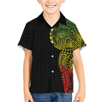 Hawaiian Traditional Tattoos Kid Hawaiian Shirt Kakau Tribal Tropical Plant Motif Kanaka Maoli Flag Color Inspired LT03 Kid Multicolor - Polynesian Pride