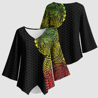 Hawaiian Traditional Tattoos Kimono Sleeve Blouse Kakau Tribal Tropical Plant Motif Kanaka Maoli Flag Color Inspired