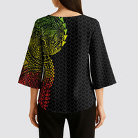 Hawaiian Traditional Tattoos Kimono Sleeve Blouse Kakau Tribal Tropical Plant Motif Kanaka Maoli Flag Color Inspired