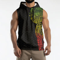 Hawaiian Traditional Tattoos Sleeveless Zip Hoodie Kakau Tribal Tropical Plant Motif Kanaka Maoli Flag Color Inspired LT03 - Polynesian Pride