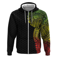 Hawaiian Traditional Tattoos Zip Hoodie Kakau Tribal Tropical Plant Motif Kanaka Maoli Flag Color Inspired LT03 Zip Hoodie Multicolor - Polynesian Pride