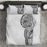Hawaiian Traditional Tattoos Bedding Set Kakau Tribal Tropical Plant Motif White Color