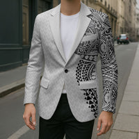 Hawaiian Traditional Tattoos Blazer Kakau Tribal Tropical Plant Motif White Color