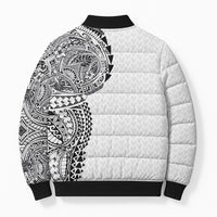 Hawaiian Traditional Tattoos Bomber Puffer Jacket Kakau Tribal Tropical Plant Motif White Color LT03 - Polynesian Pride