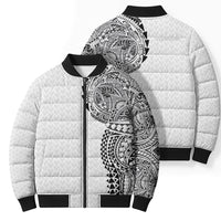 Hawaiian Traditional Tattoos Bomber Puffer Jacket Kakau Tribal Tropical Plant Motif White Color LT03 - Polynesian Pride