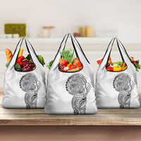 Hawaiian Traditional Tattoos Grocery Bag Kakau Tribal Tropical Plant Motif White Color LT03 3-pack One Size White - Polynesian Pride