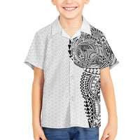 Hawaiian Traditional Tattoos Kid Hawaiian Shirt Kakau Tribal Tropical Plant Motif White Color LT03 Kid White - Polynesian Pride