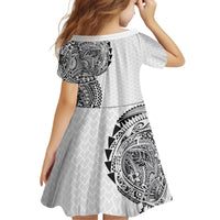Hawaiian Traditional Tattoos Kid Short Sleeve Dress Kakau Tribal Tropical Plant Motif White Color LT03 - Polynesian Pride