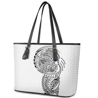 Hawaiian Traditional Tattoos Leather Tote Bag Kakau Tribal Tropical Plant Motif White Color LT03 - Polynesian Pride