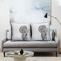 Hawaiian Traditional Tattoos Pillow Cover Kakau Tribal Tropical Plant Motif White Color