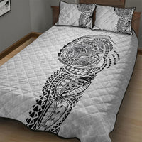 Hawaiian Traditional Tattoos Quilt Bed Set Kakau Tribal Tropical Plant Motif White Color LT03 - Polynesian Pride