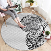 Hawaiian Traditional Tattoos Round Carpet Kakau Tribal Tropical Plant Motif White Color LT03 - Polynesian Pride