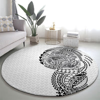 Hawaiian Traditional Tattoos Round Carpet Kakau Tribal Tropical Plant Motif White Color LT03 - Polynesian Pride