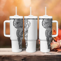 Hawaiian Traditional Tattoos Tumbler With Handle Kakau Tribal Tropical Plant Motif White Color LT03 - Polynesian Pride