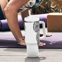 Hawaiian Traditional Tattoos Tumbler With Handle Kakau Tribal Tropical Plant Motif White Color LT03 - Polynesian Pride
