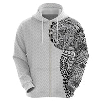 Hawaiian Traditional Tattoos Zip Hoodie Kakau Tribal Tropical Plant Motif White Color LT03 - Polynesian Pride