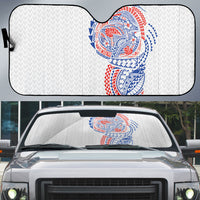 Hawaiian Traditional Tattoos Auto Sun Shade Kakau Tribal Tropical Plant Motif Hawaii Flag Color Inspired LT03 Multicolor - Polynesian Pride
