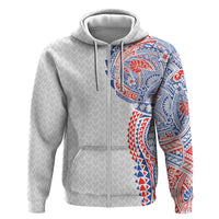 Hawaiian Traditional Tattoos Hoodie Kakau Tribal Tropical Plant Motif Hawaii Flag Color Inspired LT03 Zip Hoodie Multicolor - Polynesian Pride
