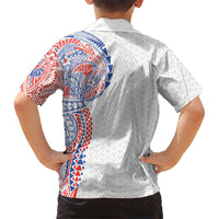 Hawaiian Traditional Tattoos Kid Hawaiian Shirt Kakau Tribal Tropical Plant Motif Hawaii Flag Color Inspired LT03 - Polynesian Pride