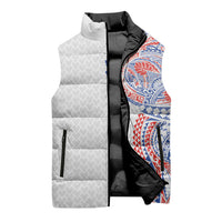 Hawaiian Traditional Tattoos Sleeveless Puffer Jacket Kakau Tribal Tropical Plant Motif Hawaii Flag Color Inspired LT03 - Polynesian Pride