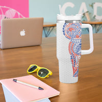 Hawaiian Traditional Tattoos Tumbler With Handle Kakau Tribal Tropical Plant Motif Hawaii Flag Color Inspired LT03 - Polynesian Pride