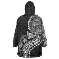 Hawaiian Kakau Tribal Sea Animals Tattoos Wearable Blanket Hoodie Black Color LT03 - Polynesian Pride