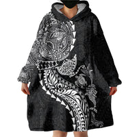 Hawaiian Kakau Tribal Sea Animals Tattoos Wearable Blanket Hoodie Black Color LT03 - Polynesian Pride