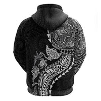 Hawaiian Kakau Tribal Sea Animals Tattoos Zip Hoodie Black Color