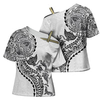Hawaiian Kakau Tribal Sea Animals Tattoos Cross Shoulder Shirt White Color