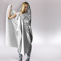 Hawaiian Kakau Tribal Sea Animals Tattoos Hooded Blanket White Color
