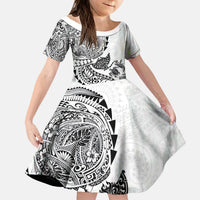 Hawaiian Kakau Tribal Sea Animals Tattoos Kid Short Sleeve Dress White Color LT03 KID White - Polynesian Pride