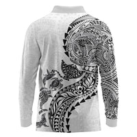 Hawaiian Kakau Tribal Sea Animals Tattoos Long Sleeve Polo Shirt White Color LT03 - Polynesian Pride