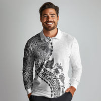 Hawaiian Kakau Tribal Sea Animals Tattoos Long Sleeve Polo Shirt White Color LT03 - Polynesian Pride