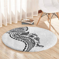 Hawaiian Kakau Tribal Sea Animals Tattoos Round Carpet White Color