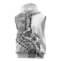 Hawaiian Kakau Tribal Sea Animals Tattoos Sleeveless Hoodie White Color LT03 White - Polynesian Pride