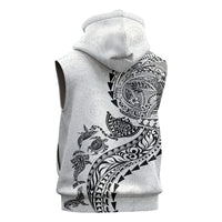Hawaiian Kakau Tribal Sea Animals Tattoos Sleeveless Hoodie White Color LT03 - Polynesian Pride
