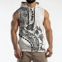 Hawaiian Kakau Tribal Sea Animals Tattoos Sleeveless Hoodie White Color LT03 - Polynesian Pride