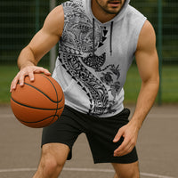 Hawaiian Kakau Tribal Sea Animals Tattoos Sleeveless Hoodie White Color LT03 - Polynesian Pride