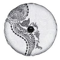 Hawaiian Kakau Tribal Sea Animals Tattoos Spare Tire Cover White Color