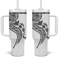 Hawaiian Kakau Tribal Sea Animals Tattoos Tumbler With Handle White Color