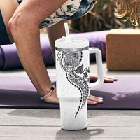 Hawaiian Kakau Tribal Sea Animals Tattoos Tumbler With Handle White Color